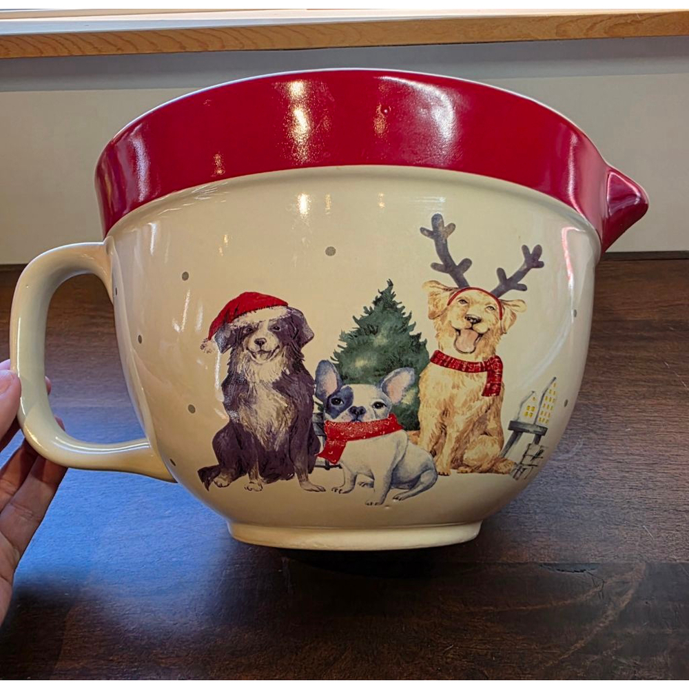 The Bake Shop Christmas Dog Print Bakeware Mixing Bowl One Size White Red - Picture 2 of 9